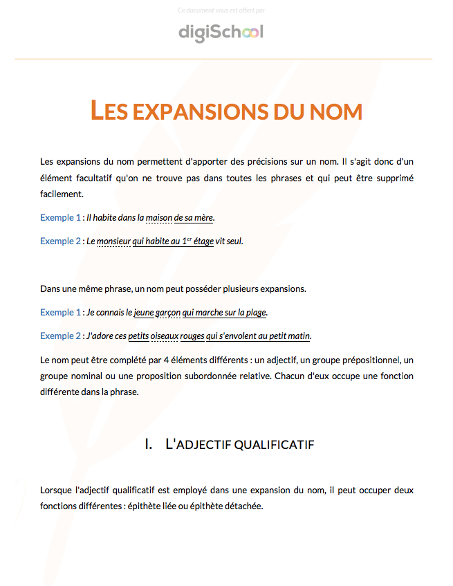 Les expansions du nom - Français - Seconde Pro