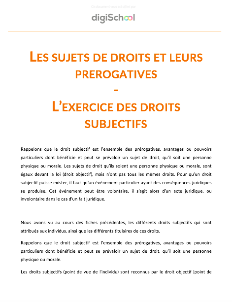 L'exercice des droits subjectifs - Éco Droit - Terminale PRO