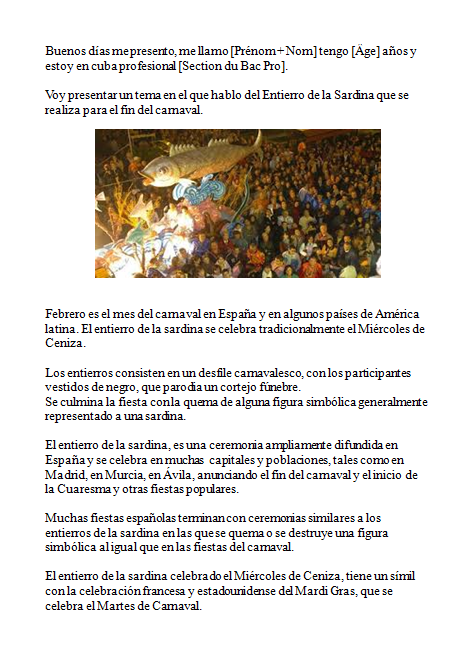 Carnaval : el entierro de la sardina - Exemple de dossier d'espagnol