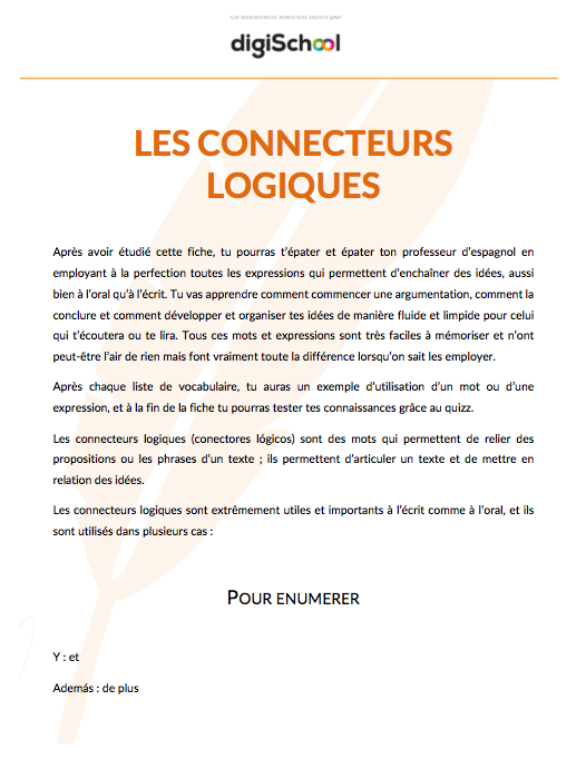 Les connecteurs logiques - Espagnol - Bac PRO